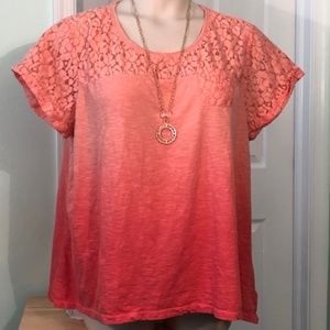 Style & Co Pink/Peach Lace Pocket Top